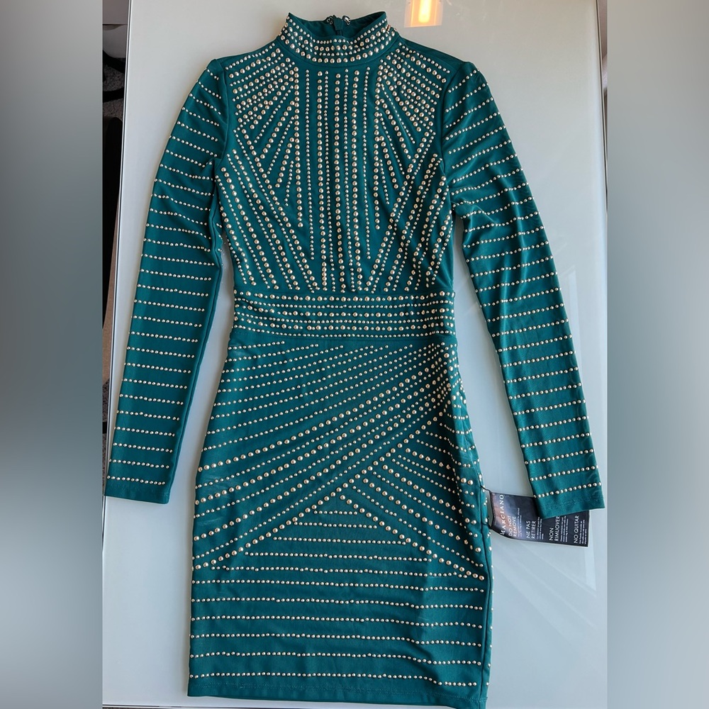 *NWT* Marciano Teal and Gold Studded Long Sleeve Dress SOLD OUT Color - Picture 6 of 11